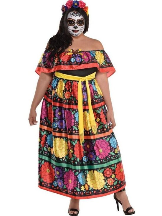 Amscan Dresses & Skirts - Day Of The Dead Sugar Skull Beauty Floral Multi-Color Dress XXLARGE 18 - 20 NEW